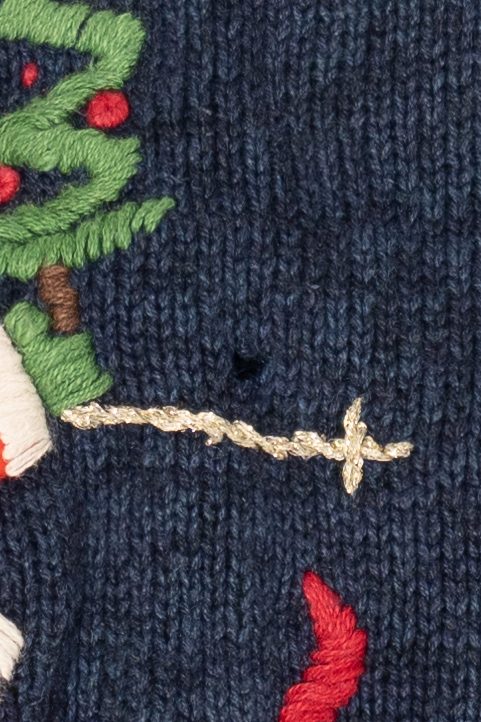 Vintage Blue Heirloom Collectible Santa Skiing Ugly Christmas Cardigan (2000s)