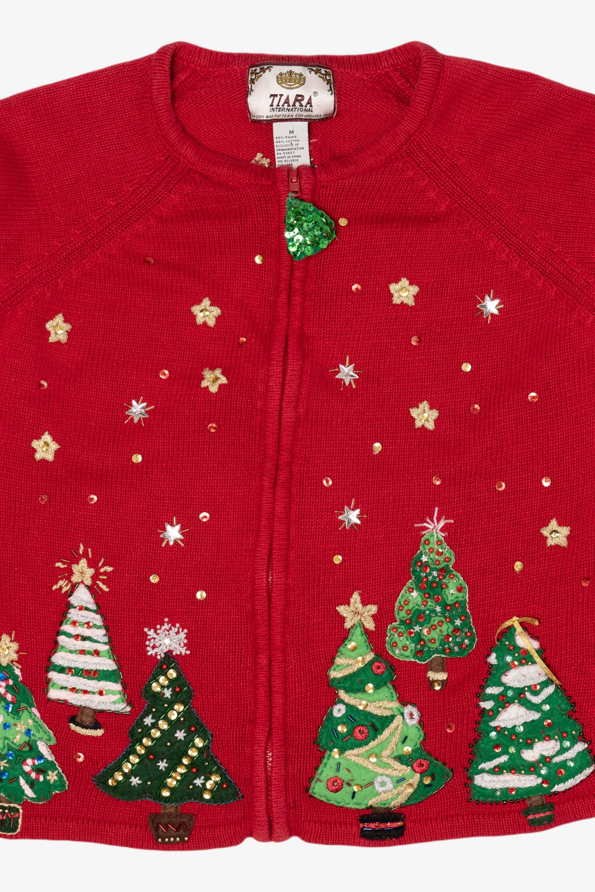 Vintage Red Tiara International Trees Ugly Christmas Cardigan (2000s)