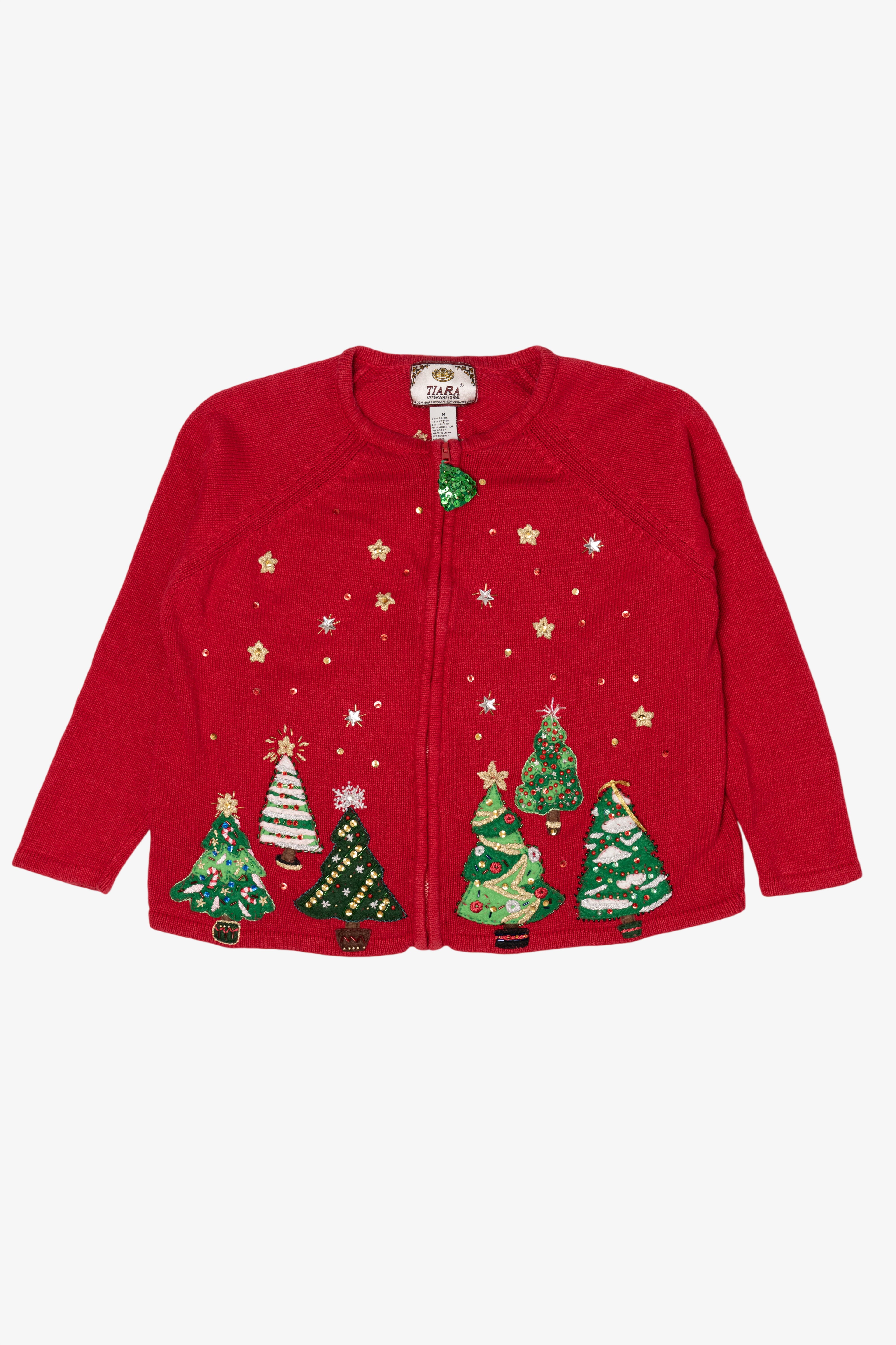 Vintage Red Tiara International Trees Ugly Christmas Cardigan (2000s)