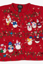 Vintage Red Designers Originals Studio Snowmen Christmas Cardigan (1990s)