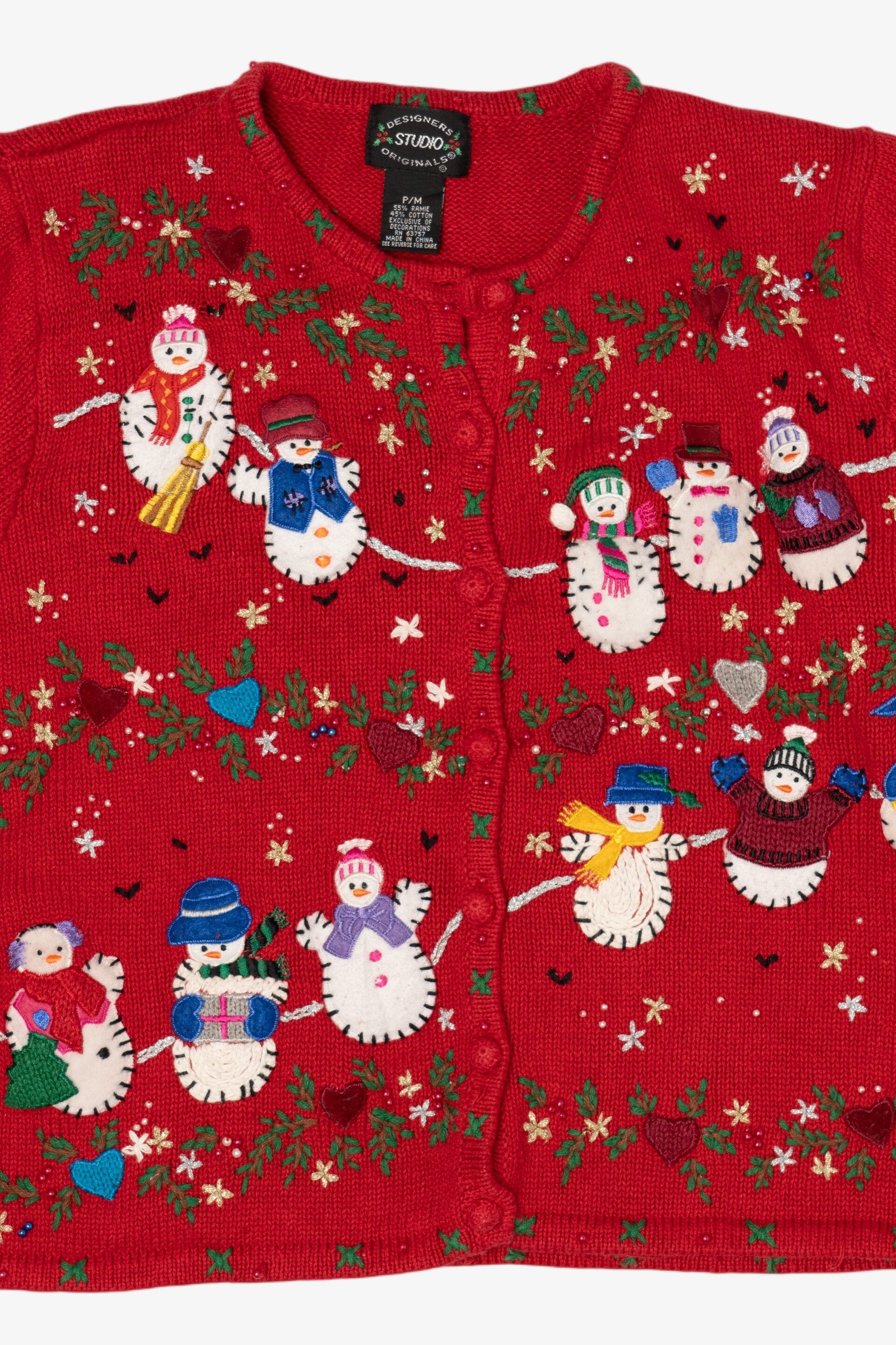 Vintage Red Designers Originals Studio Snowmen Christmas Cardigan (1990s)
