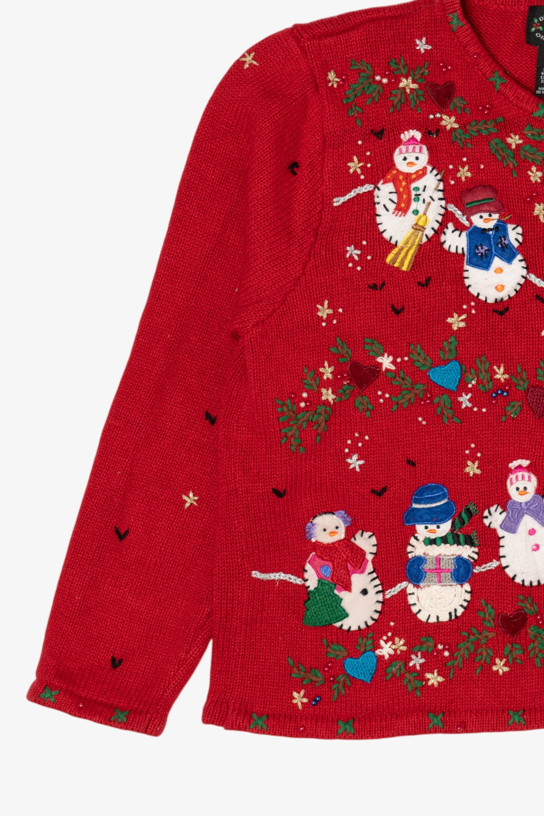 Vintage Red Designers Originals Studio Snowmen Christmas Cardigan (1990s)