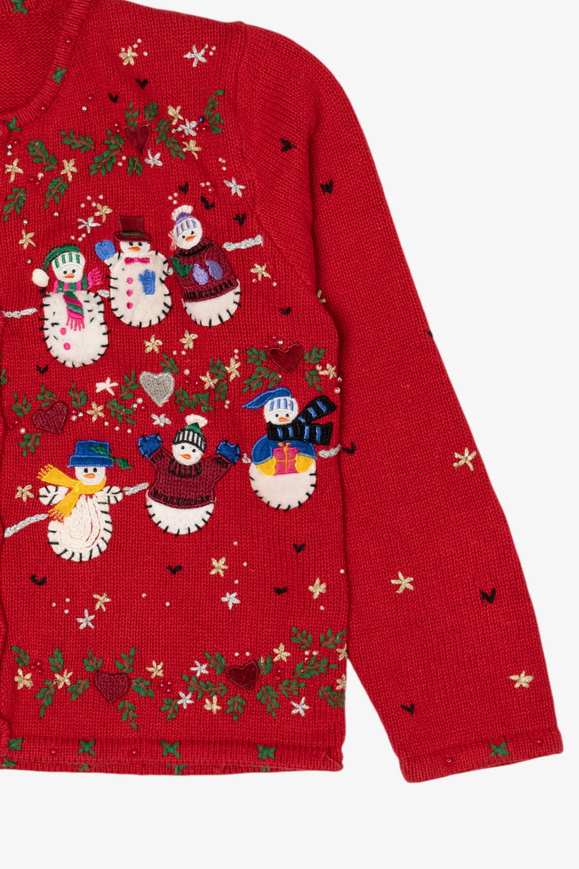 Vintage Red Designers Originals Studio Snowmen Christmas Cardigan (1990s)