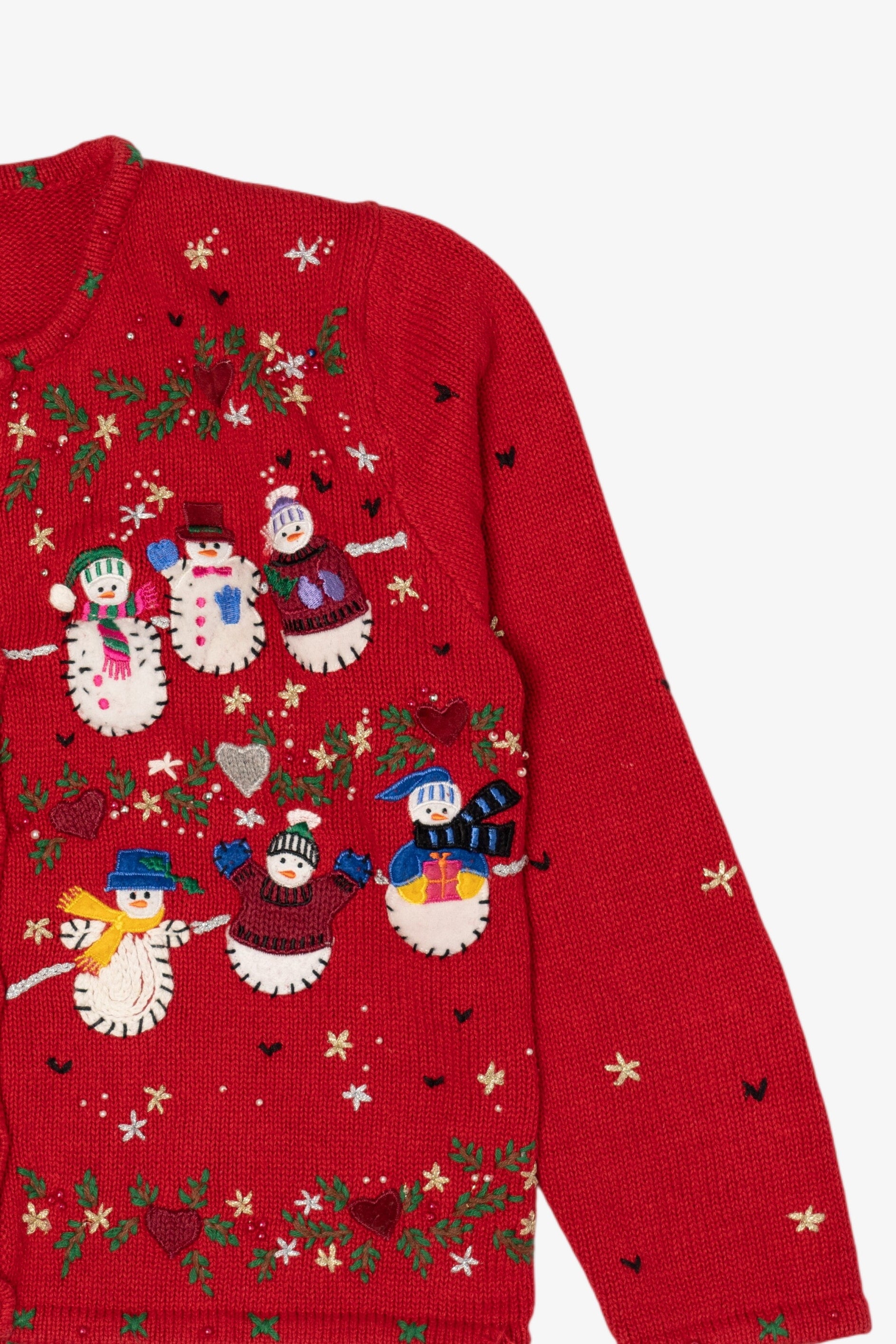 Vintage Red Designers Originals Studio Snowmen Christmas Cardigan (1990s)
