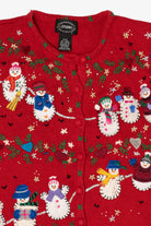Vintage Red Designers Originals Studio Snowmen Christmas Cardigan (1990s)