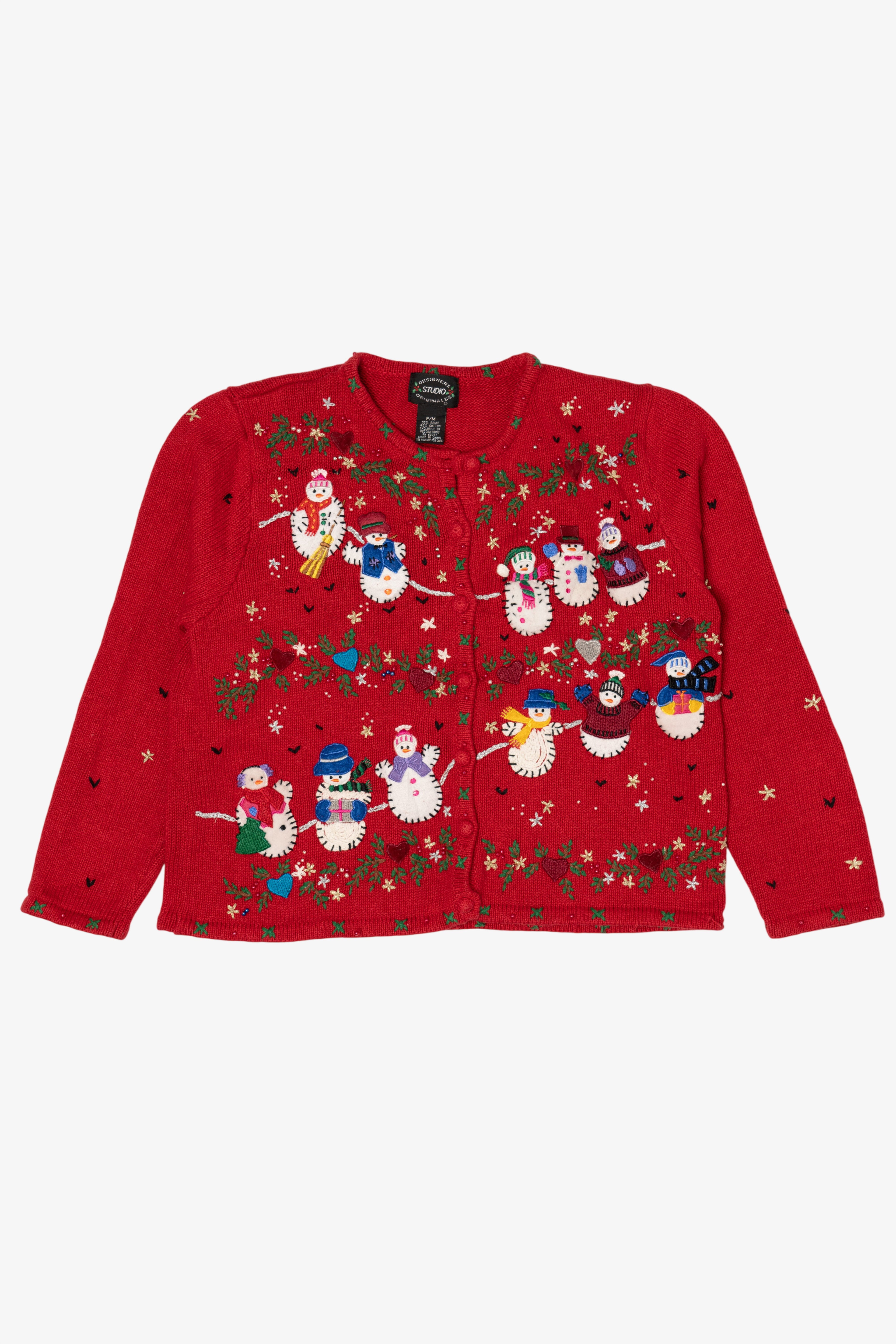 Vintage Red Designers Originals Studio Snowmen Christmas Cardigan (1990s)