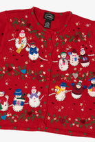 Vintage Red Designers Originals Studio Snowmen Christmas Cardigan (1990s)