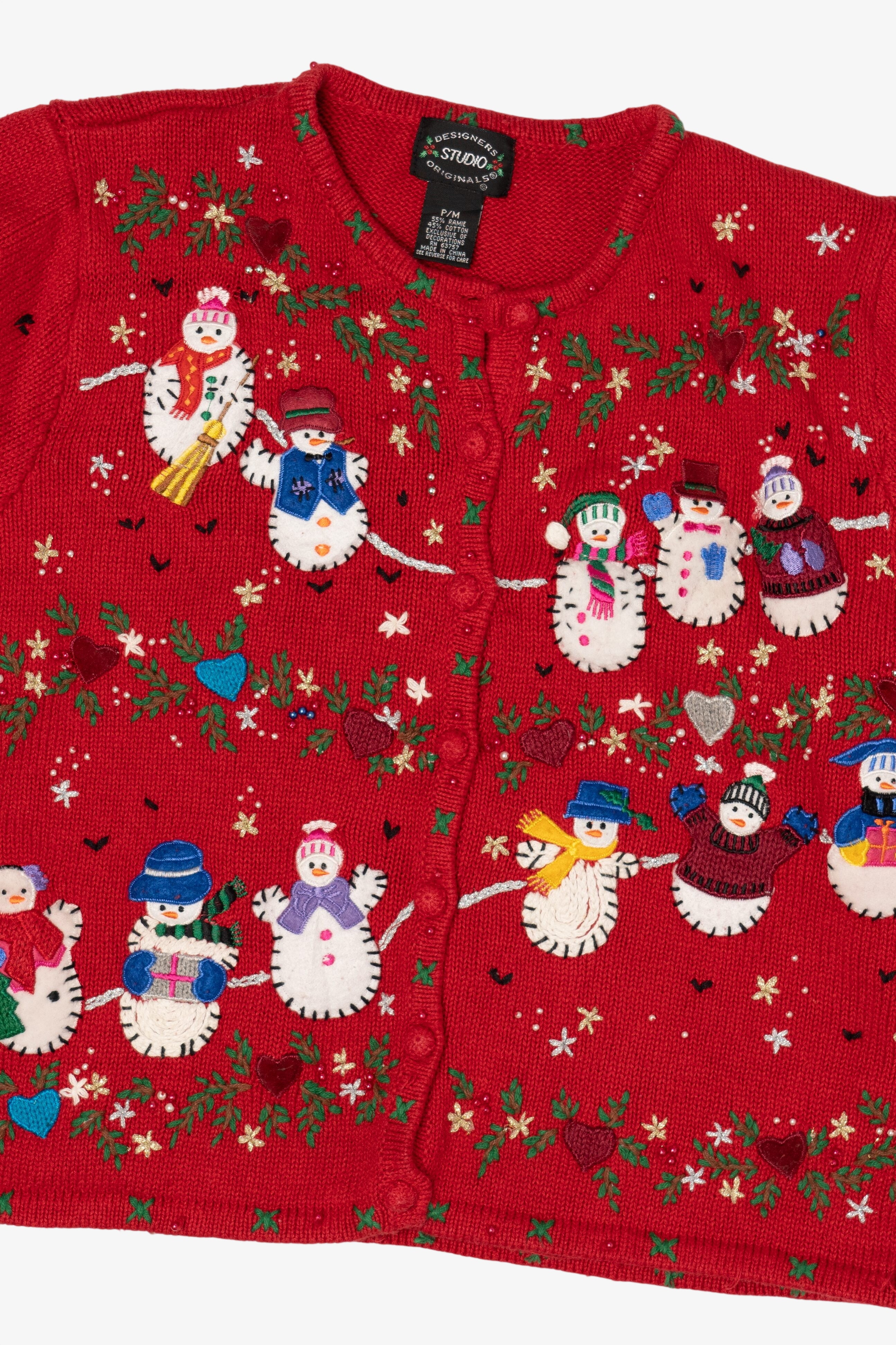 Vintage Red Designers Originals Studio Snowmen Christmas Cardigan (1990s)