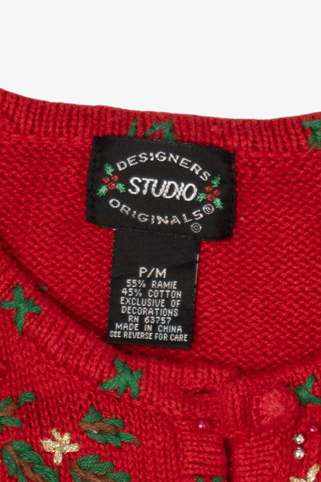 Vintage Red Designers Originals Studio Snowmen Christmas Cardigan (1990s)