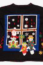 Vintage Black Designers Originals Studio Santa In Window Ugly Christmas Cardigan (1990s)