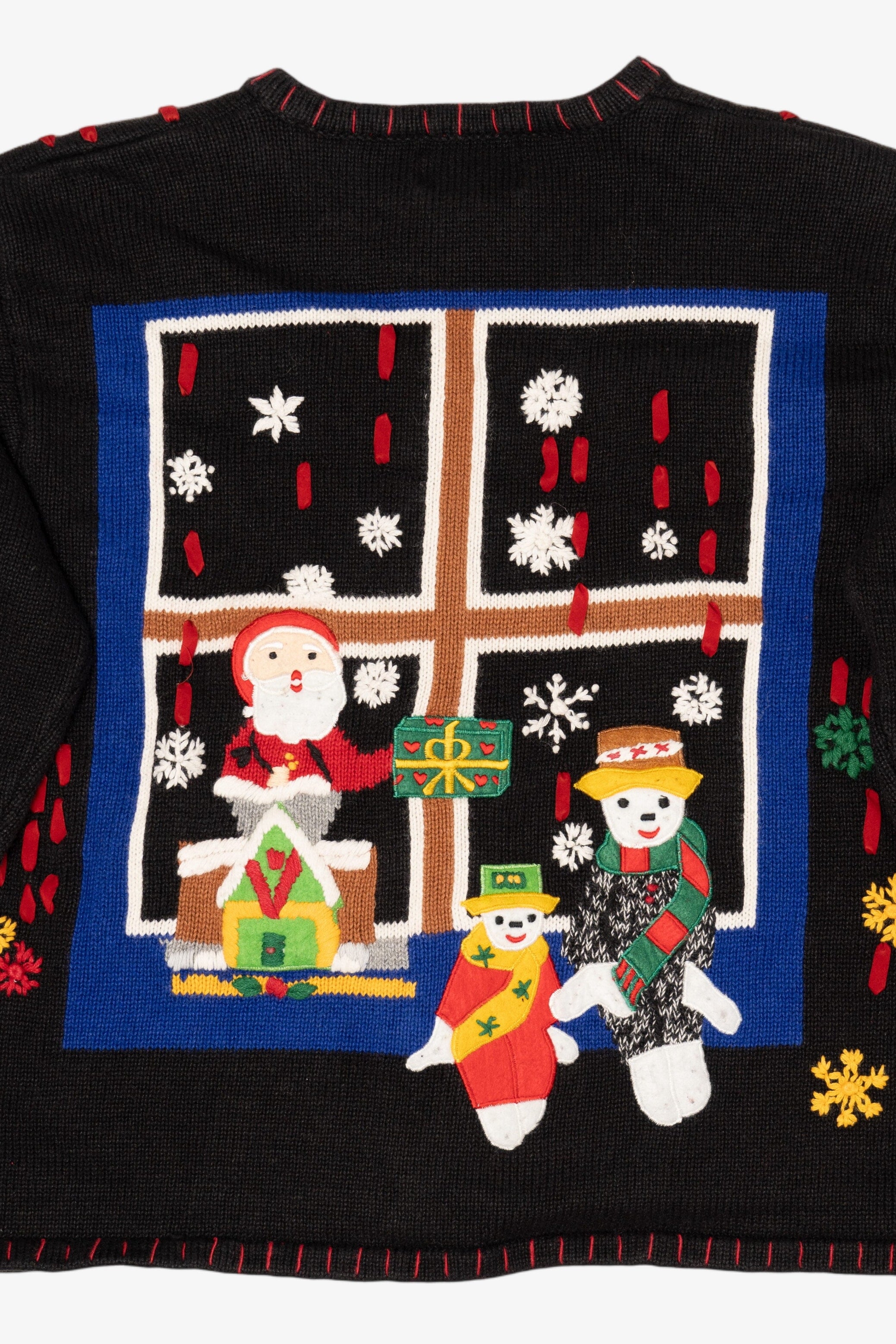 Vintage Black Designers Originals Studio Santa In Window Ugly Christmas Cardigan (1990s)