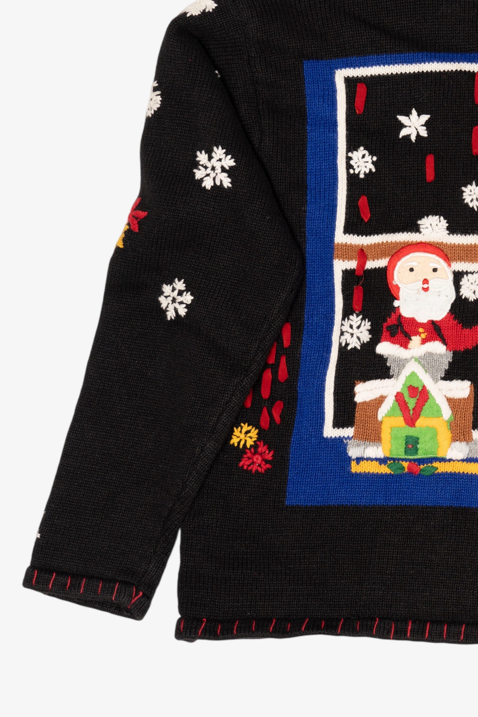 Vintage Black Designers Originals Studio Santa In Window Ugly Christmas Cardigan (1990s)