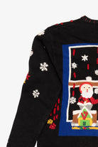Vintage Black Designers Originals Studio Santa In Window Ugly Christmas Cardigan (1990s)