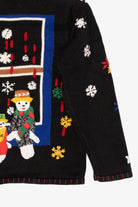 Vintage Black Designers Originals Studio Santa In Window Ugly Christmas Cardigan (1990s)