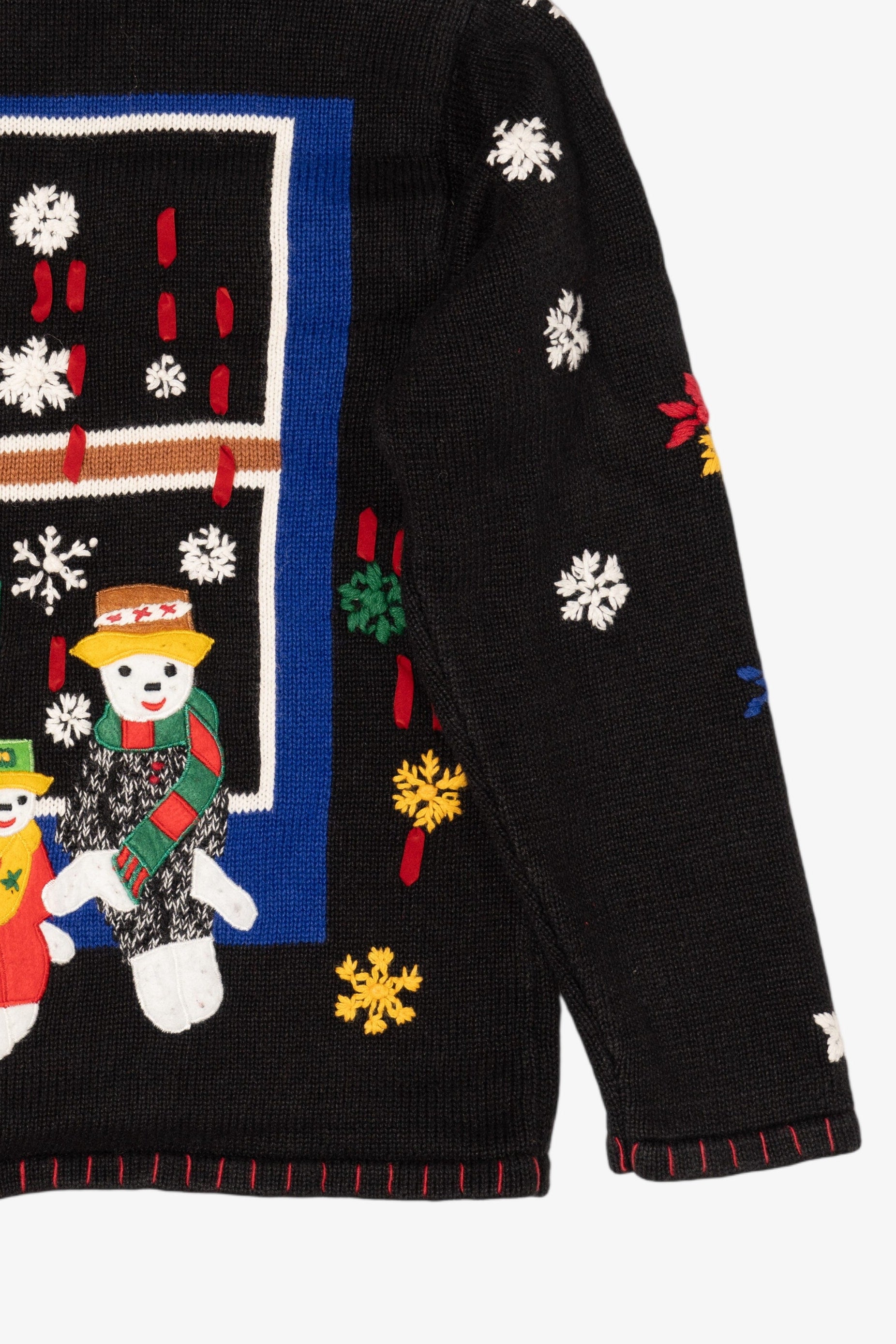 Vintage Black Designers Originals Studio Santa In Window Ugly Christmas Cardigan (1990s)