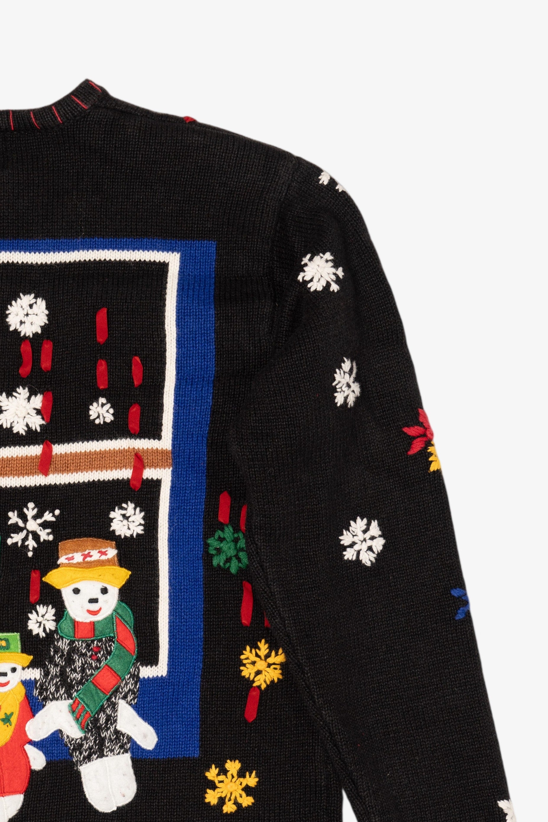 Vintage Black Designers Originals Studio Santa In Window Ugly Christmas Cardigan (1990s)