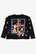 Vintage Black Designers Originals Studio Santa In Window Ugly Christmas Cardigan (1990s)