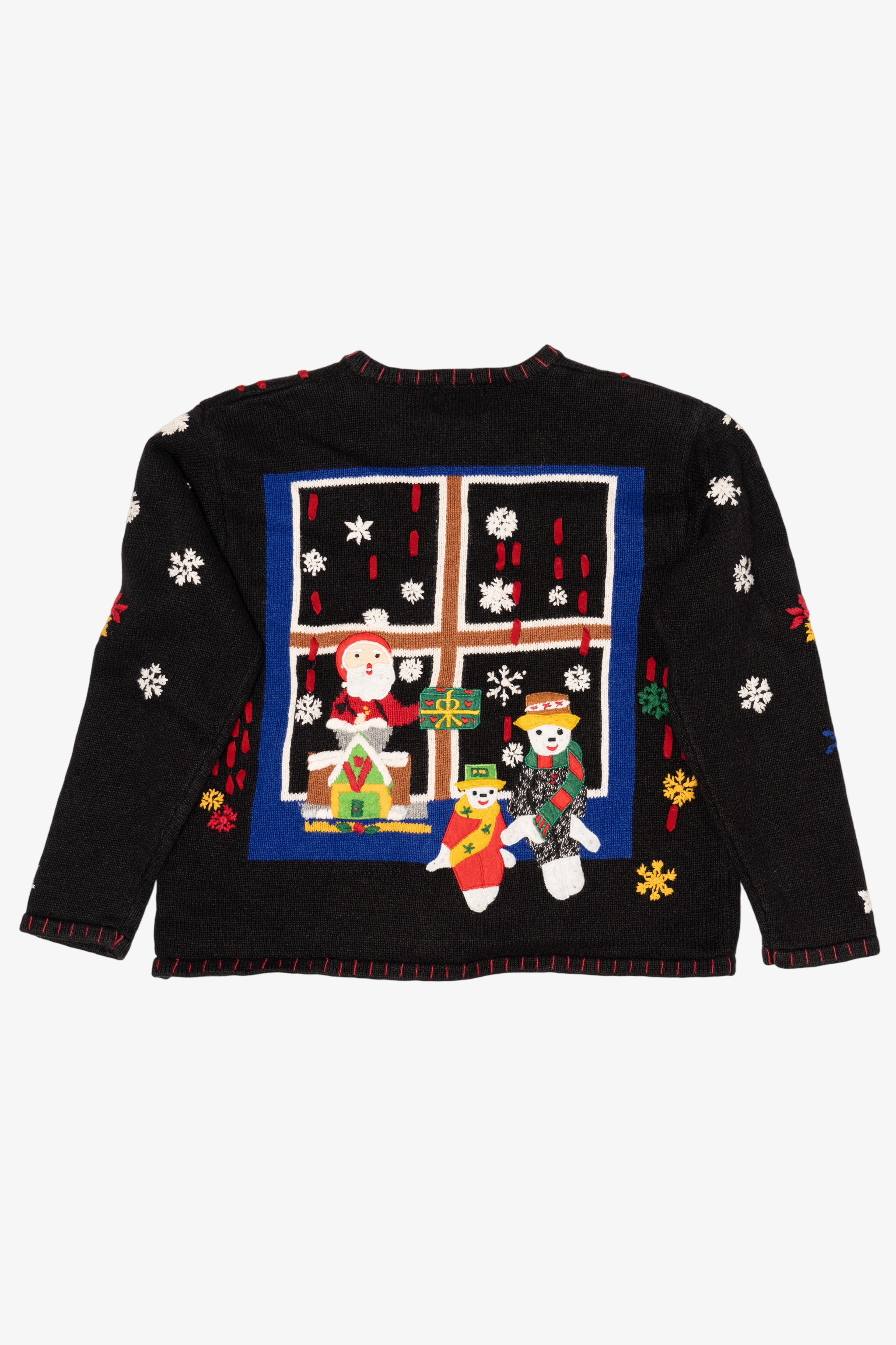 Vintage Black Designers Originals Studio Santa In Window Ugly Christmas Cardigan (1990s)