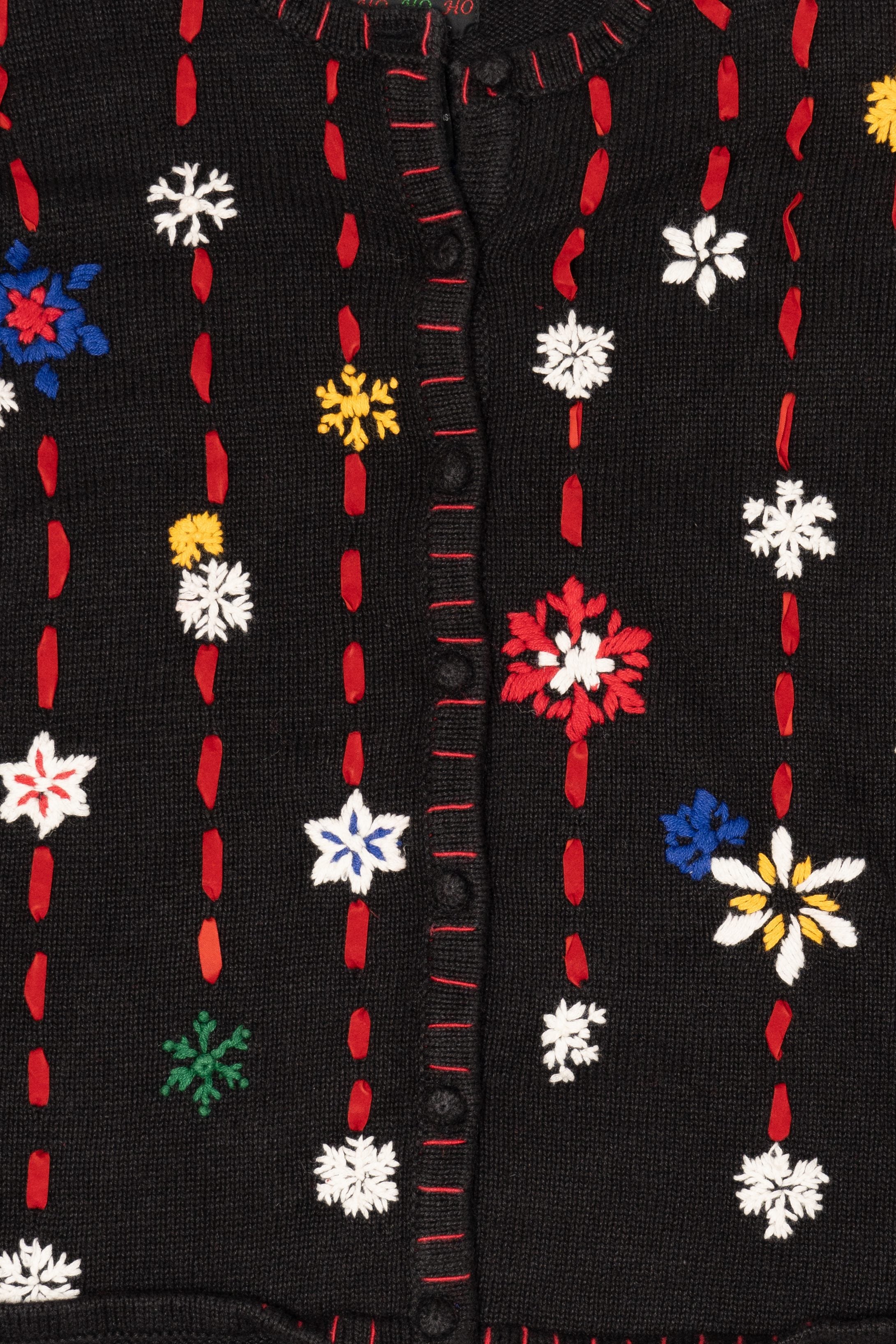 Vintage Black Designers Originals Studio Santa In Window Ugly Christmas Cardigan (1990s)
