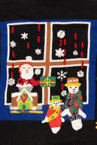 Vintage Black Designers Originals Studio Santa In Window Ugly Christmas Cardigan (1990s)