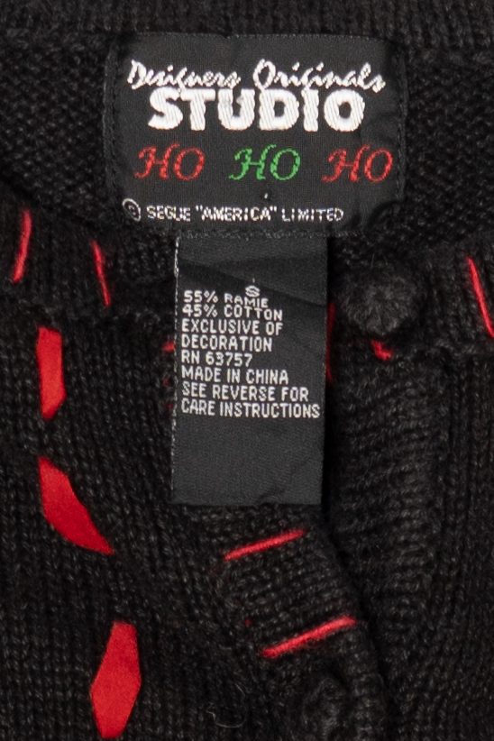 Vintage Black Designers Originals Studio Santa In Window Ugly Christmas Cardigan (1990s)