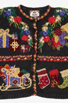 Vintage Black Tiara International Presents Ugly Christmas Cardigan (1990s)