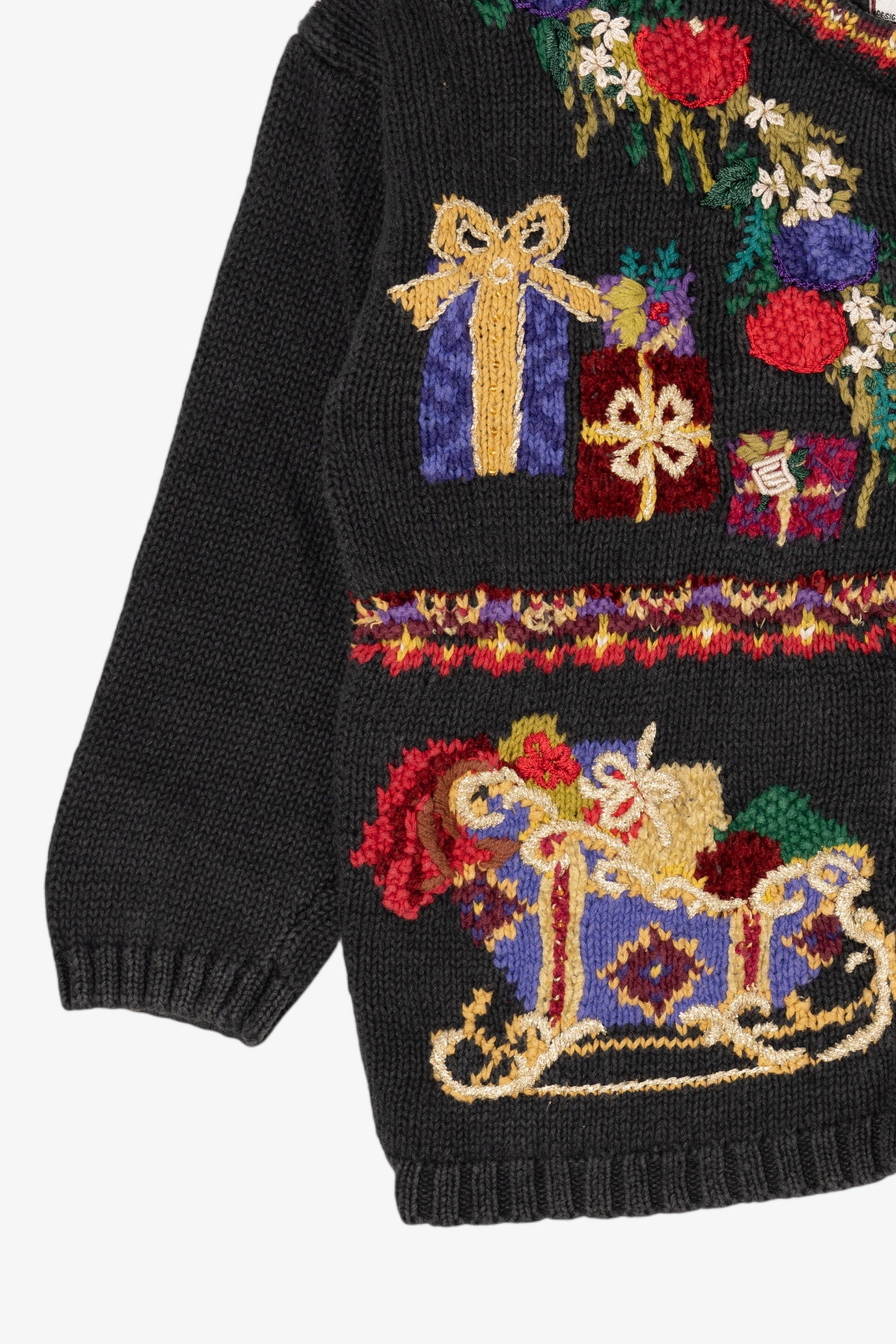 Vintage Black Tiara International Presents Ugly Christmas Cardigan (1990s)