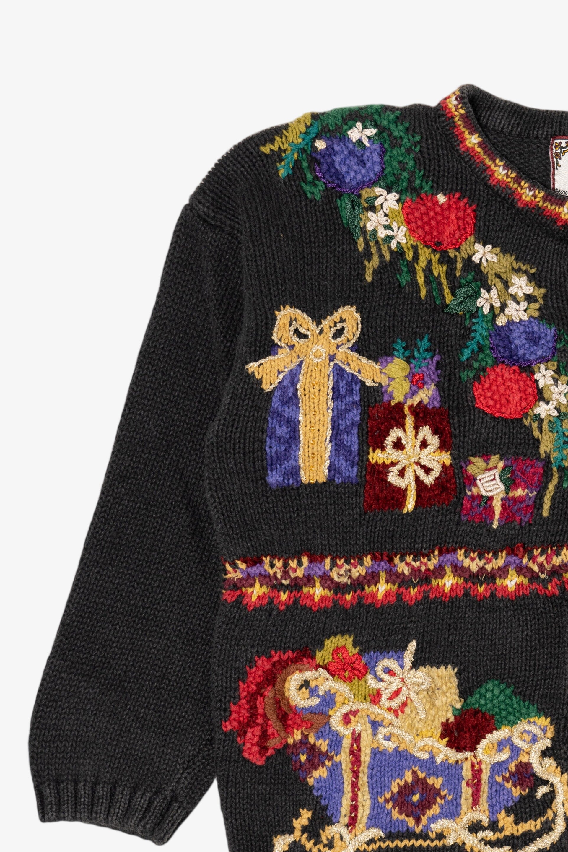 Vintage Black Tiara International Presents Ugly Christmas Cardigan (1990s)