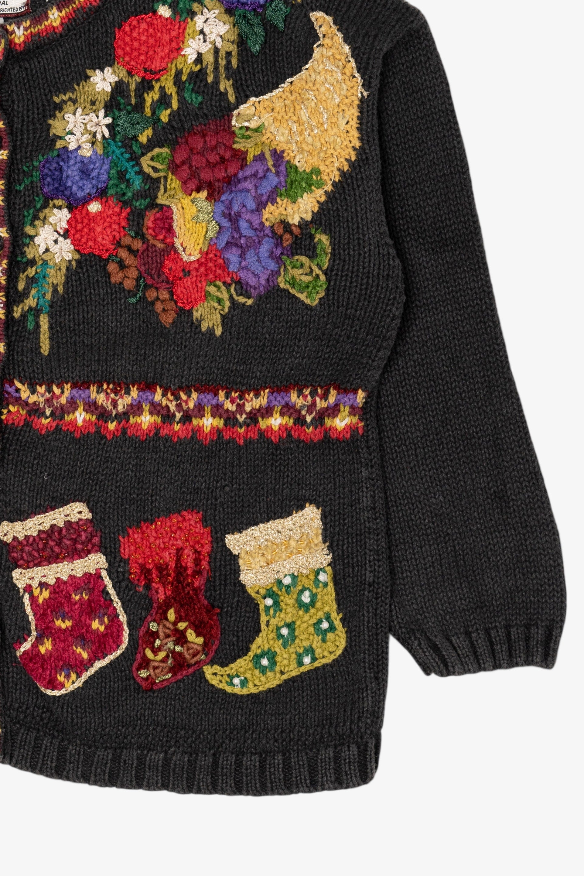 Vintage Black Tiara International Presents Ugly Christmas Cardigan (1990s)