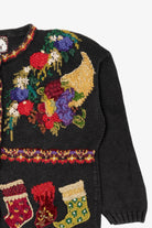 Vintage Black Tiara International Presents Ugly Christmas Cardigan (1990s)