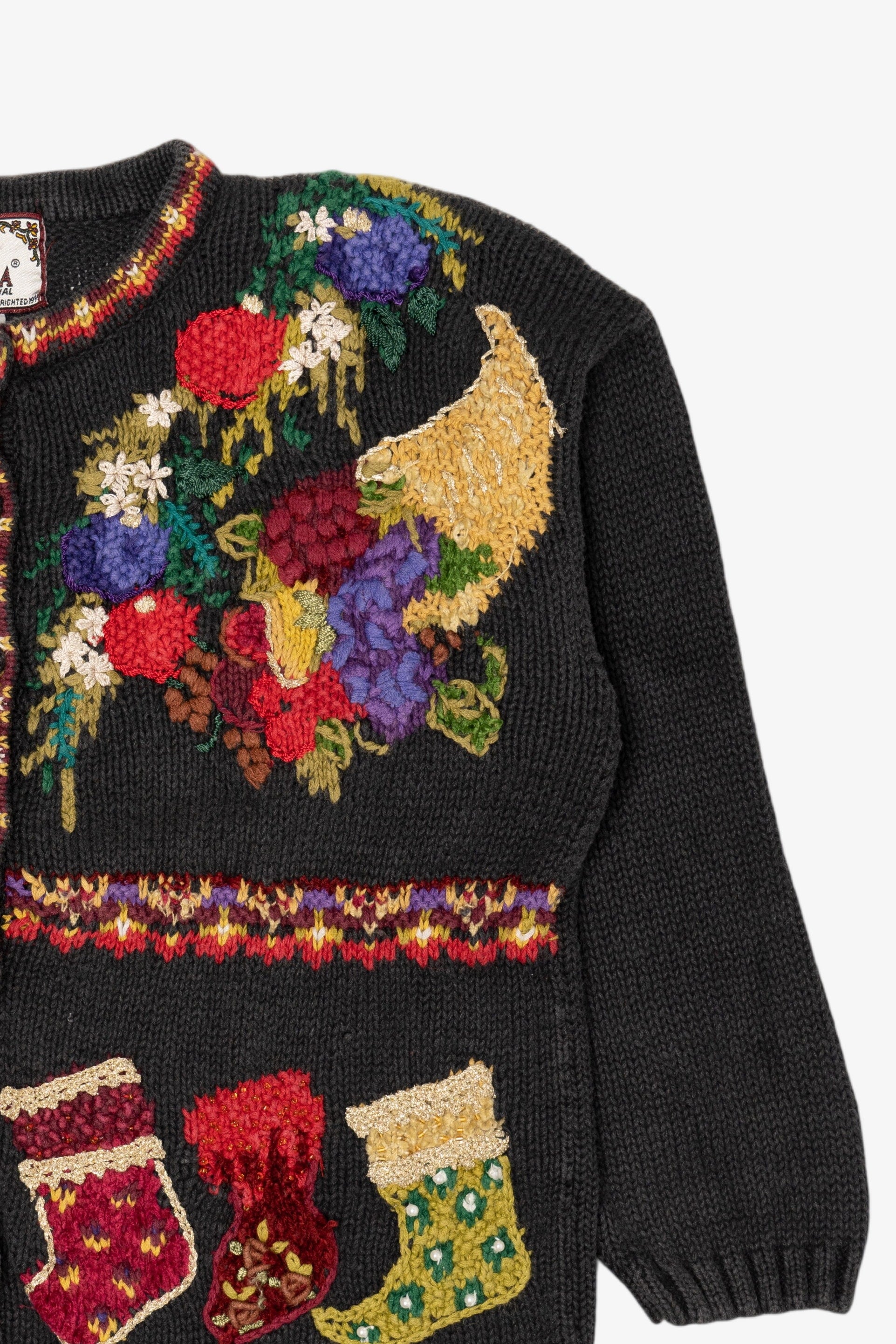 Vintage Black Tiara International Presents Ugly Christmas Cardigan (1990s)