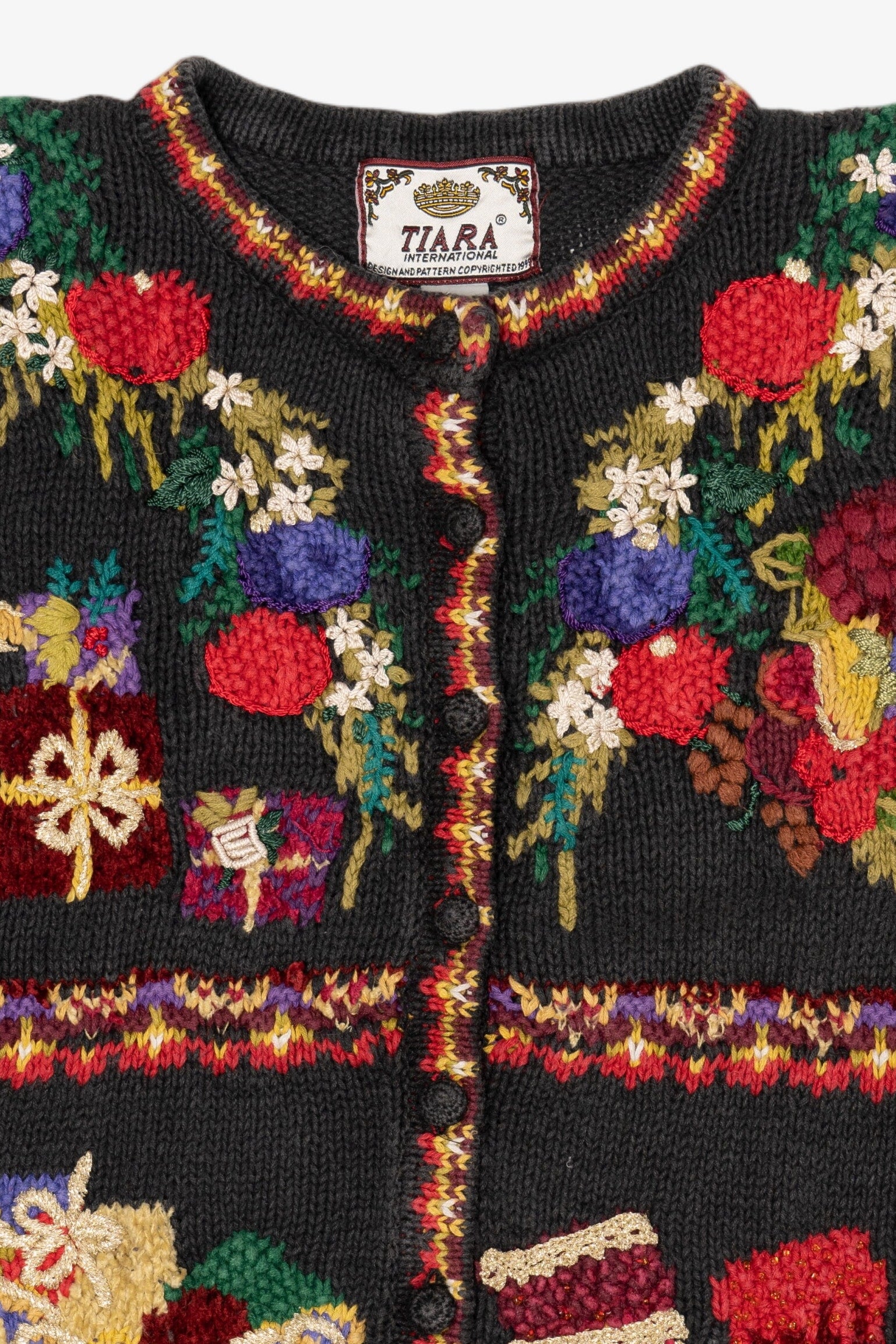 Vintage Black Tiara International Presents Ugly Christmas Cardigan (1990s)