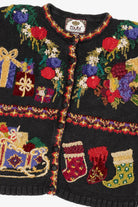 Vintage Black Tiara International Presents Ugly Christmas Cardigan (1990s)