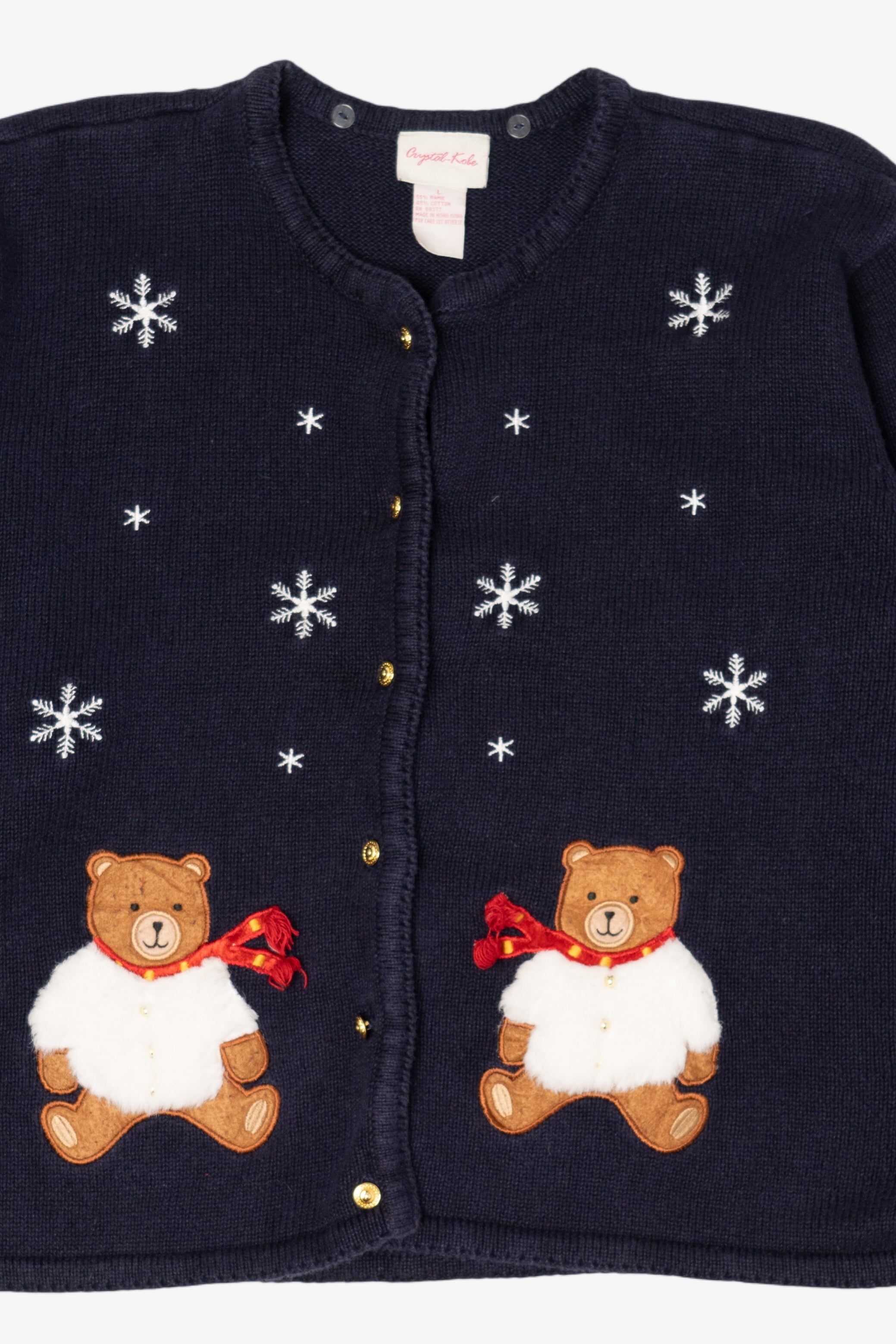 Vintage Navy Blue Crystal Kobe Bears Ugly Christmas Cardigan (1990s)