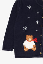 Vintage Navy Blue Crystal Kobe Bears Ugly Christmas Cardigan (1990s)