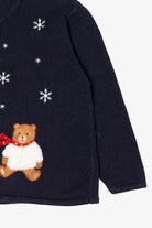 Vintage Navy Blue Crystal Kobe Bears Ugly Christmas Cardigan (1990s)