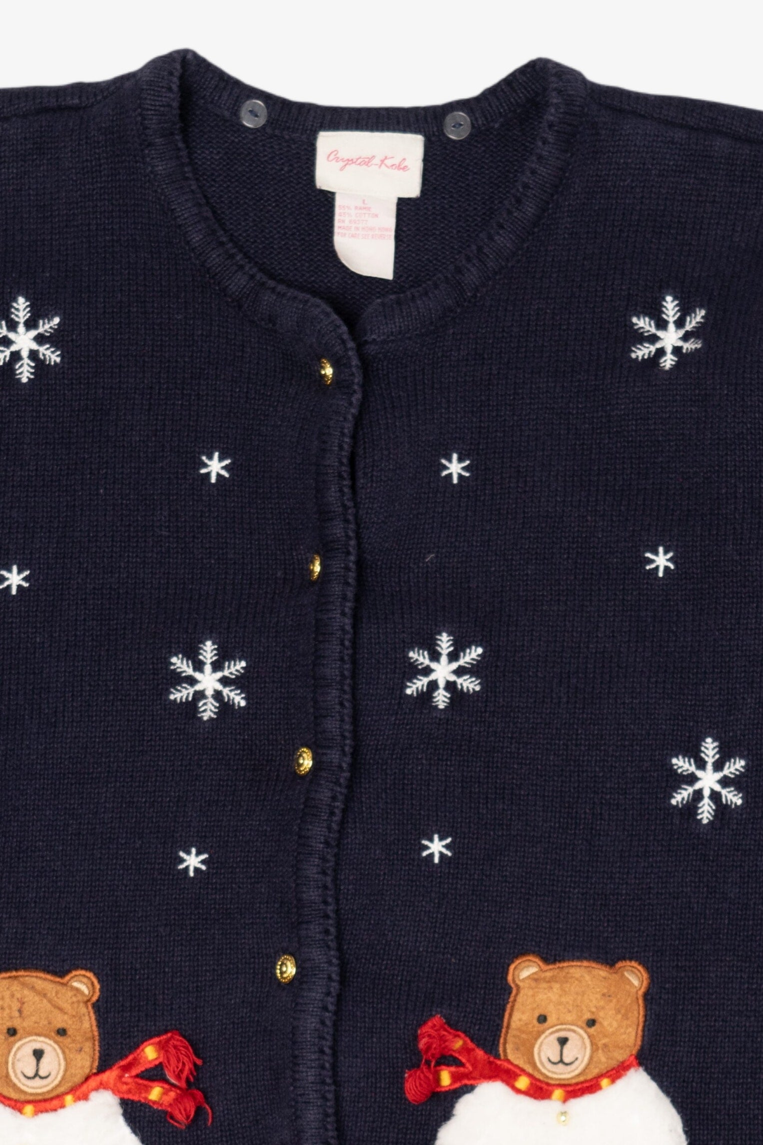 Vintage Navy Blue Crystal Kobe Bears Ugly Christmas Cardigan (1990s)