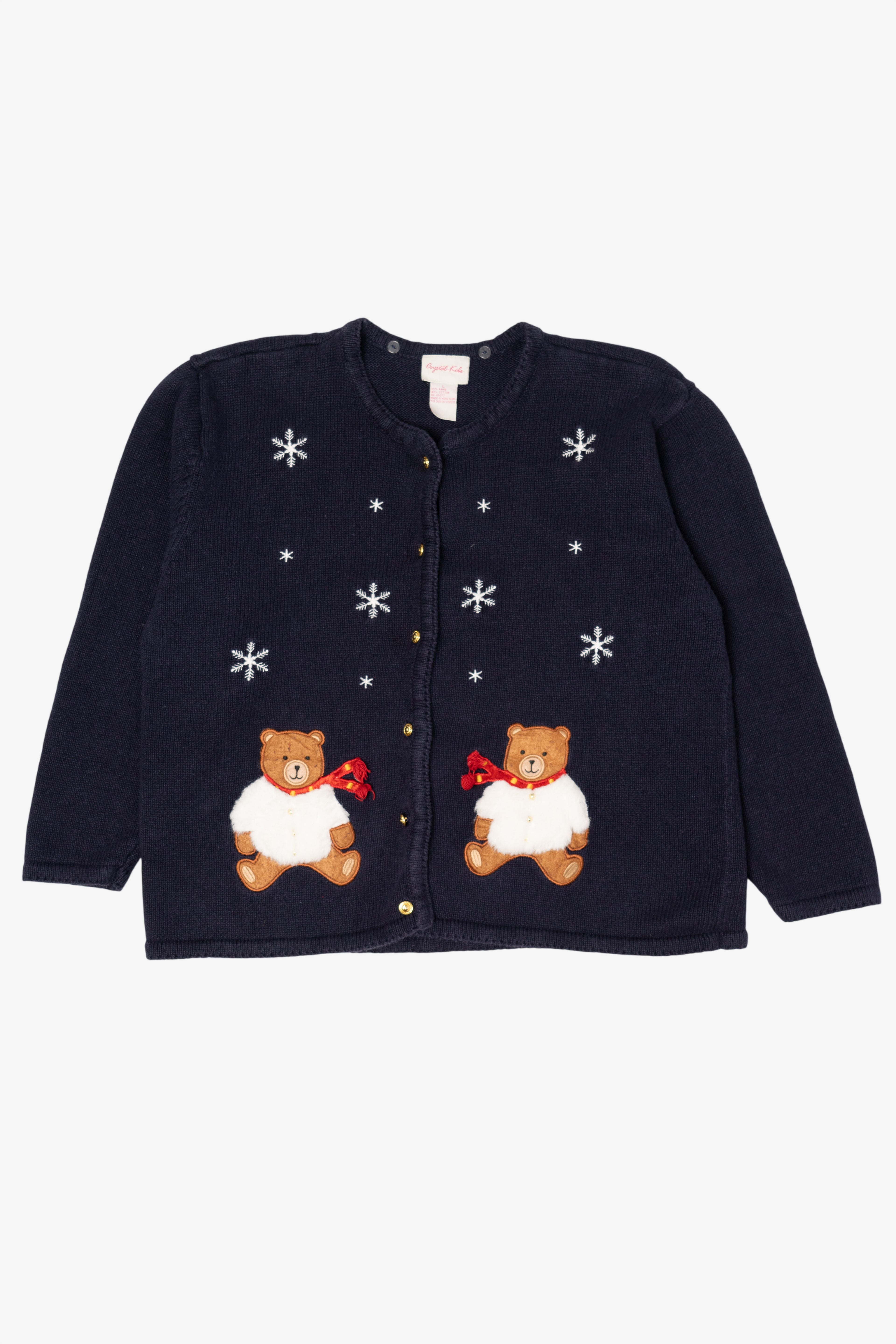 Vintage Navy Blue Crystal Kobe Bears Ugly Christmas Cardigan (1990s)