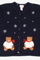 Vintage Navy Blue Crystal Kobe Bears Ugly Christmas Cardigan (1990s)