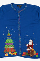 Vintage Y2k Lightweight Blue Designers Originals Santa Ugly Christmas Cardigan (2000s)