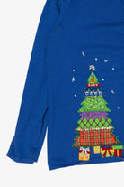 Vintage Y2k Lightweight Blue Designers Originals Santa Ugly Christmas Cardigan (2000s)