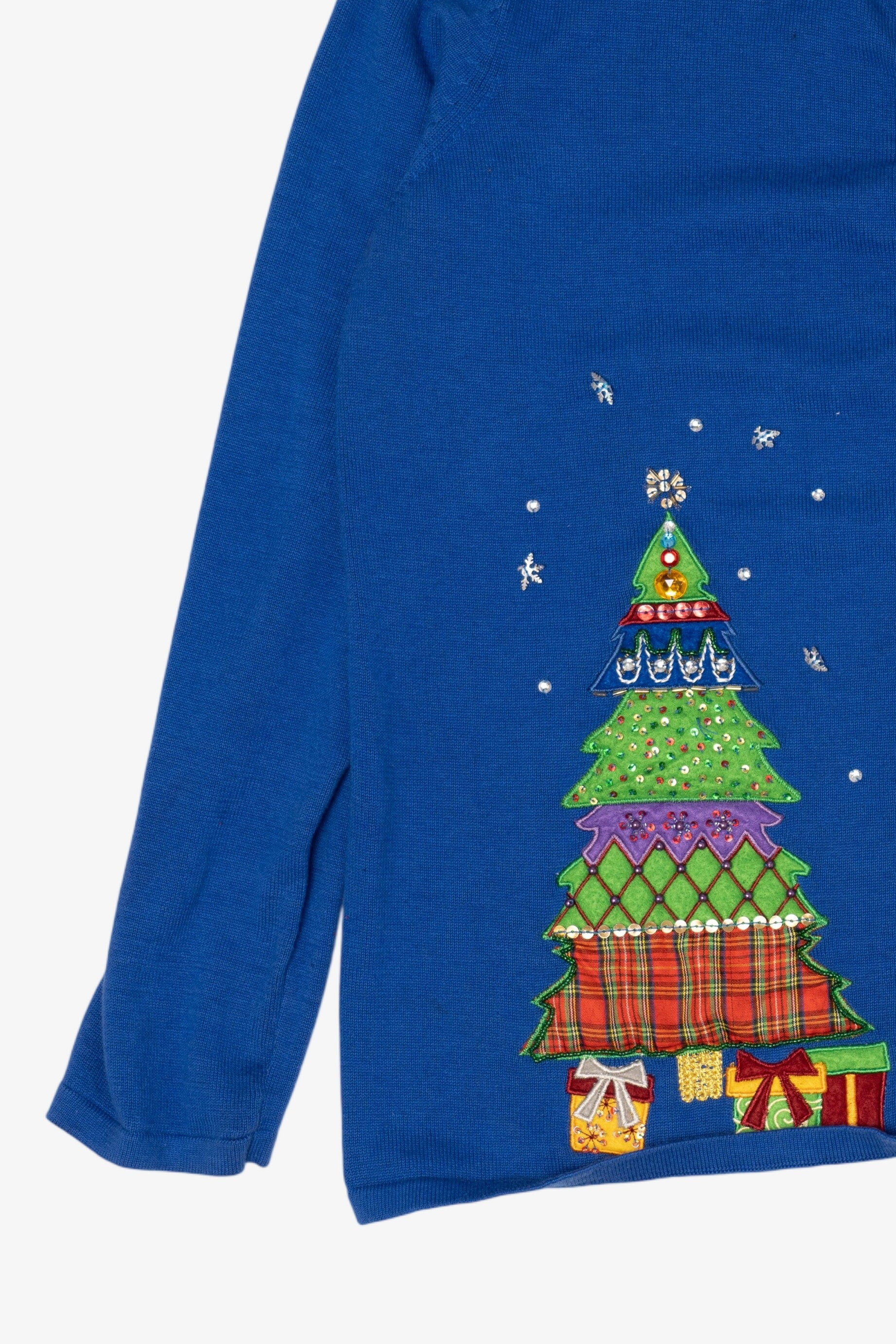 Vintage Y2k Lightweight Blue Designers Originals Santa Ugly Christmas Cardigan (2000s)