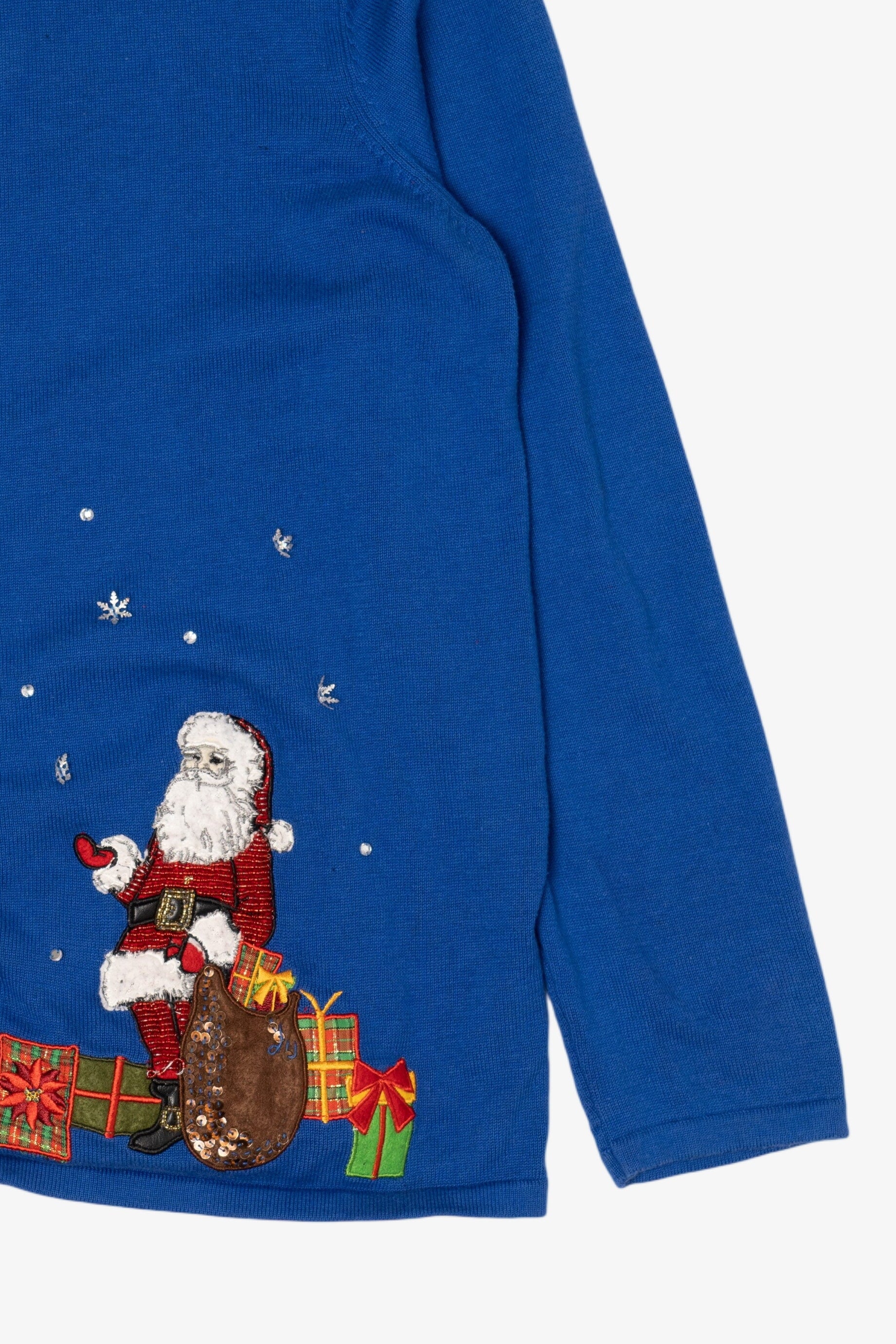 Vintage Y2k Lightweight Blue Designers Originals Santa Ugly Christmas Cardigan (2000s)