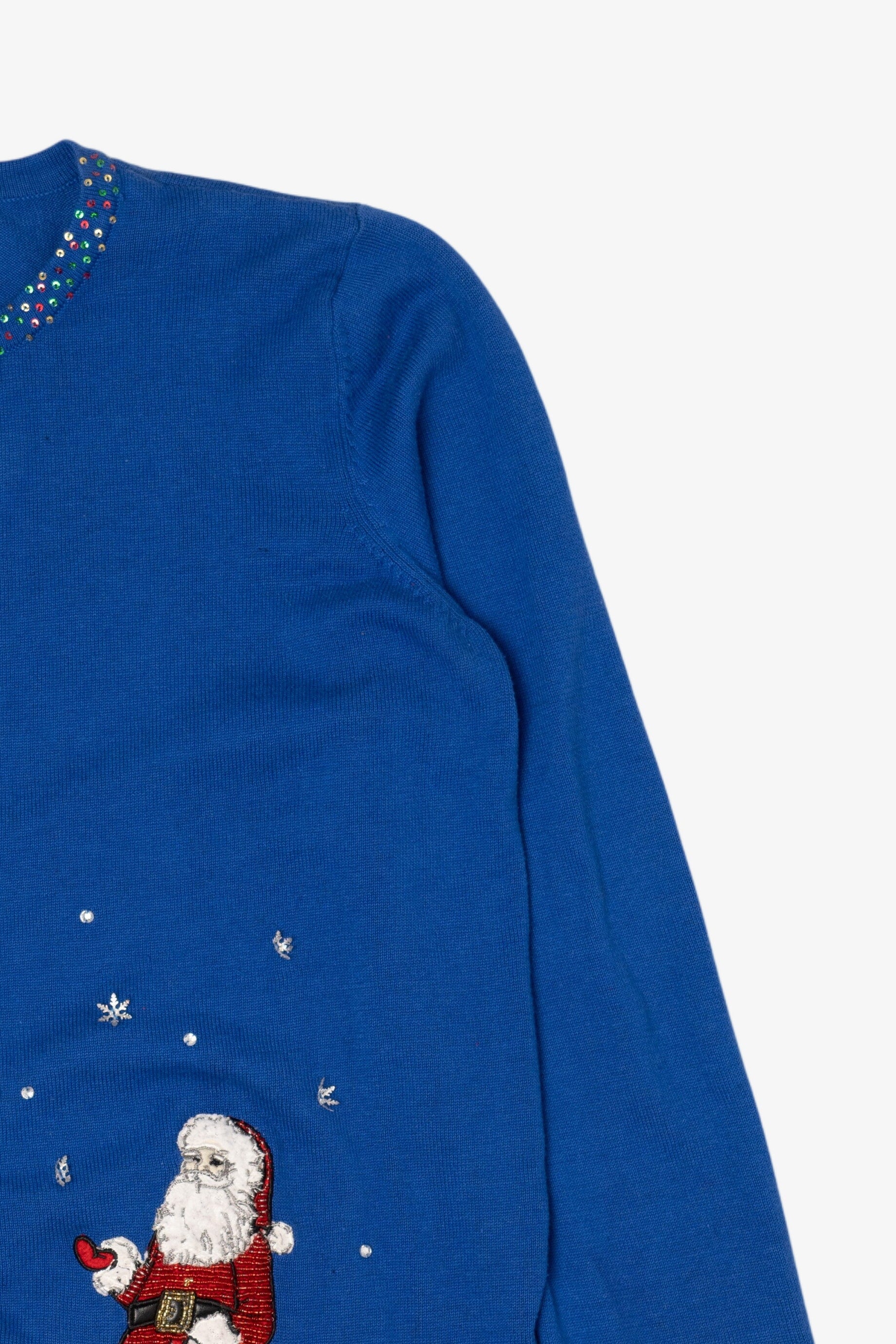 Vintage Y2k Lightweight Blue Designers Originals Santa Ugly Christmas Cardigan (2000s)