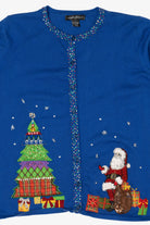 Vintage Y2k Lightweight Blue Designers Originals Santa Ugly Christmas Cardigan (2000s)