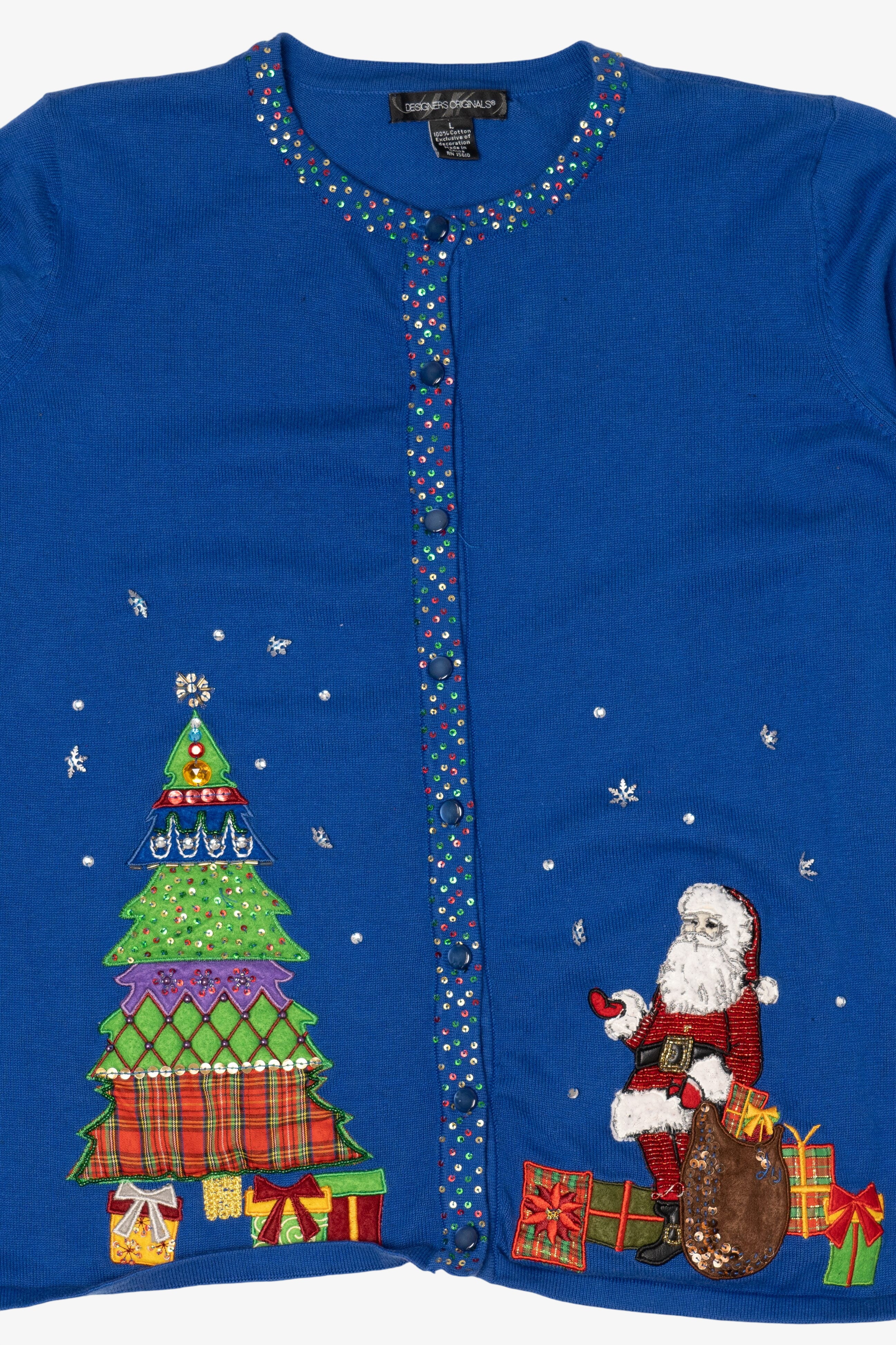 Vintage Y2k Lightweight Blue Designers Originals Santa Ugly Christmas Cardigan (2000s)