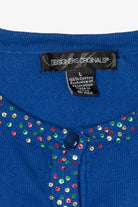 Vintage Y2k Lightweight Blue Designers Originals Santa Ugly Christmas Cardigan (2000s)
