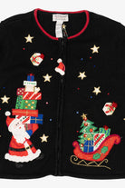 Vintage Black Tiara International Santa With Presents Ugly Christmas Cardigan (2000s)