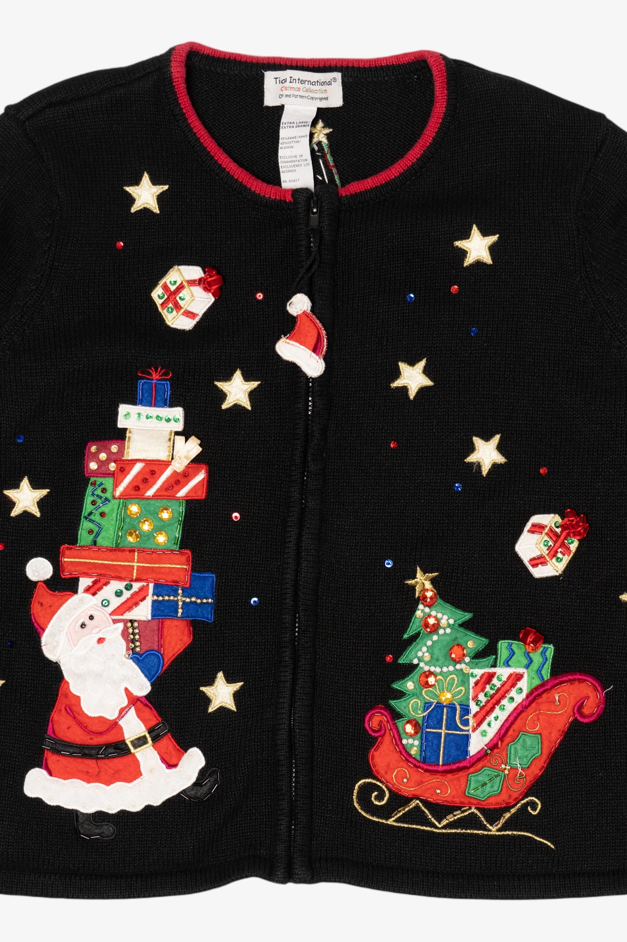 Vintage Black Tiara International Santa With Presents Ugly Christmas Cardigan (2000s)
