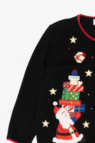 Vintage Black Tiara International Santa With Presents Ugly Christmas Cardigan (2000s)
